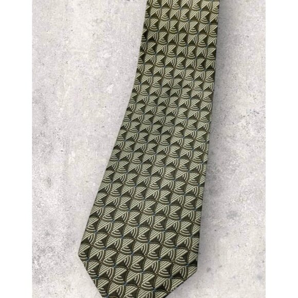 ROBERT TALBOTT Silk Tie USA Beige Gray Geometric W:4" EUC - Picture 6 of 6